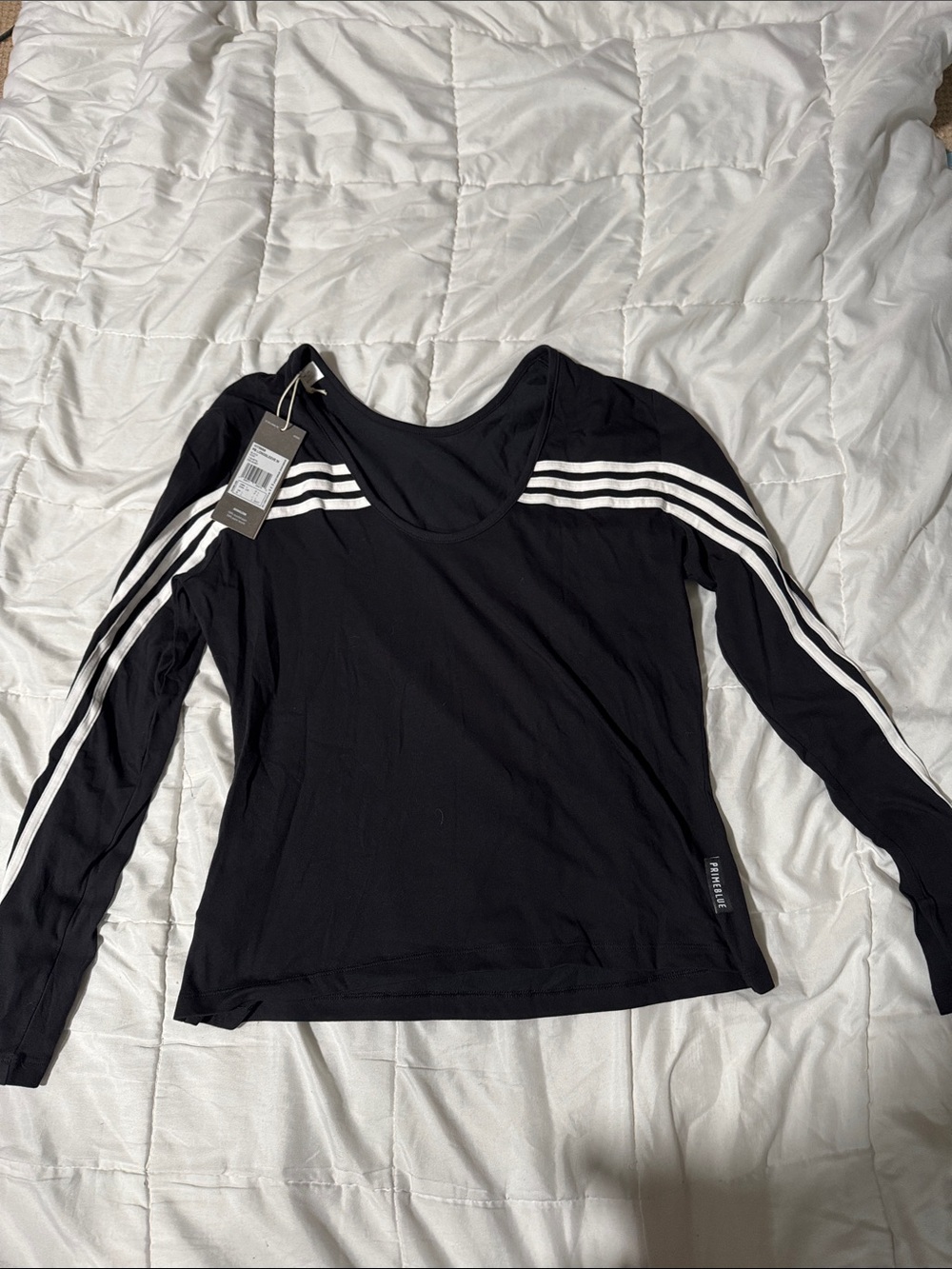 adidas Black Long-Sleeve Tee with White Shoulder Stripes